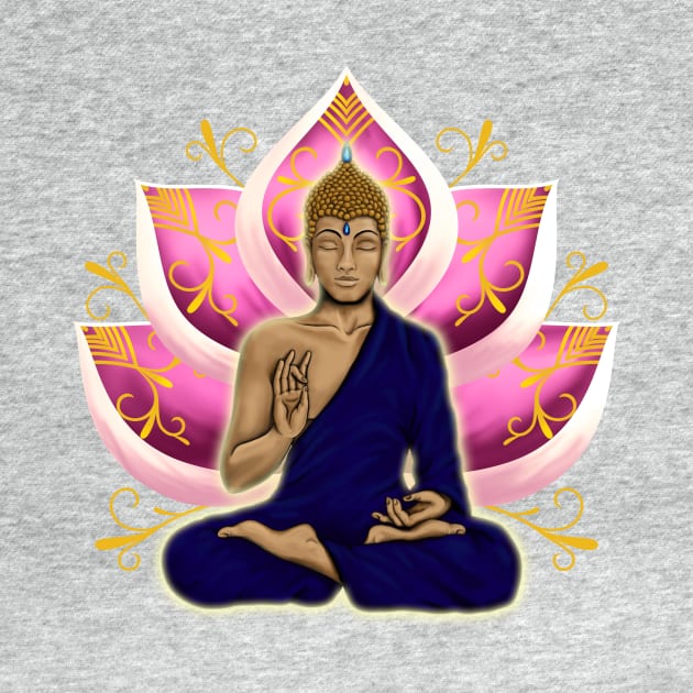Abhaya Mudra Buddha with Pink Lotus Flower by MandalaSoul